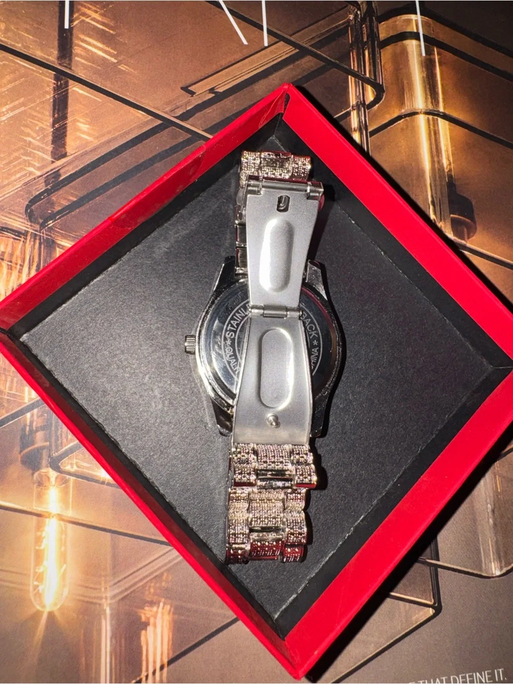 Charles Raymond Vintage Iced Out Luxury Pink Silver Lab Diamond Watch